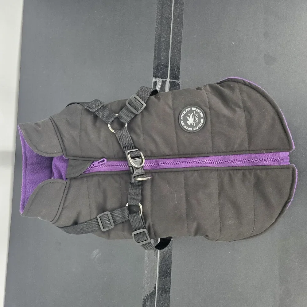 NorbiPet Dog Harness Jacket Large Black Purple Fleece Warm Adjustable Vest
